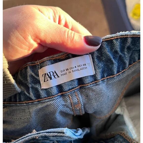 Zara High Rise Denim Shorts Blue Rolled Hem 100% Cotton Casual Summer Size 4 - Picture 5 of 5